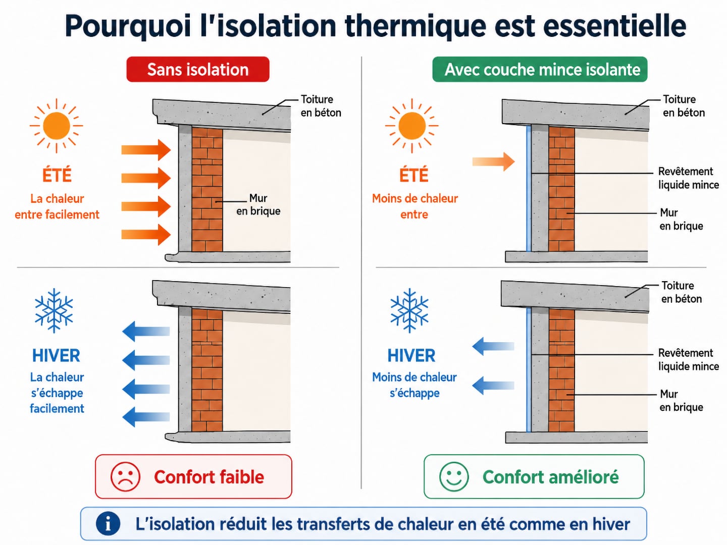 Comparaison entre une paroi sans isolation et une paroi protégée par une couche mince isolante