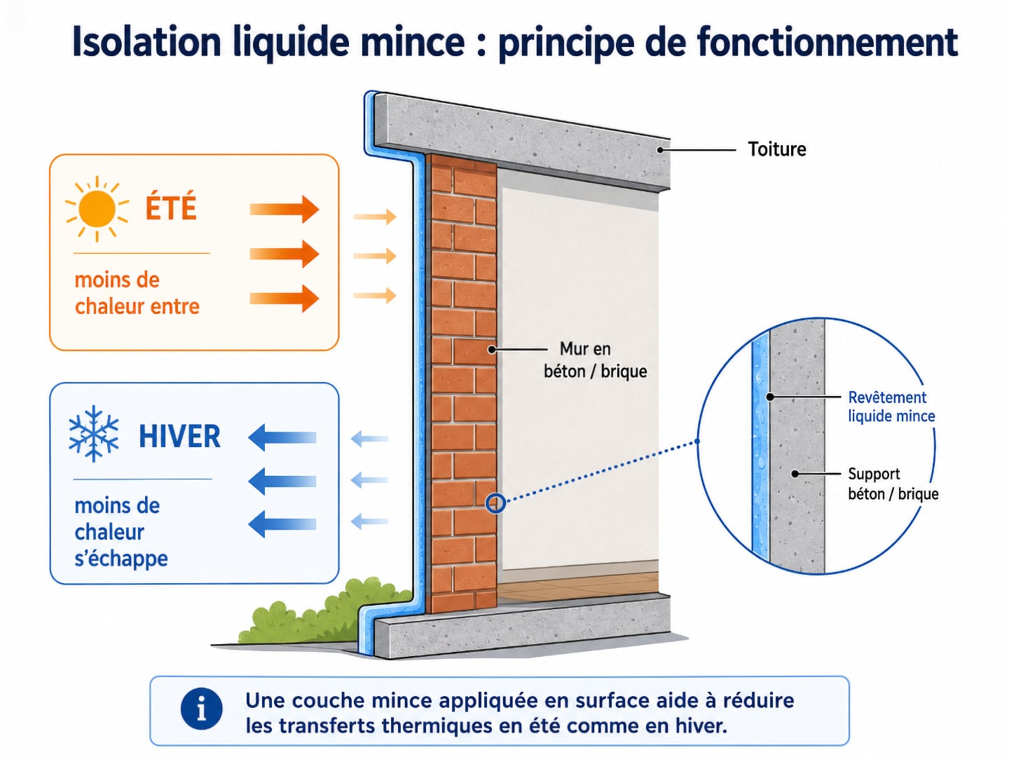 Principe d’une isolation liquide en couche mince appliquée directement sur le support
